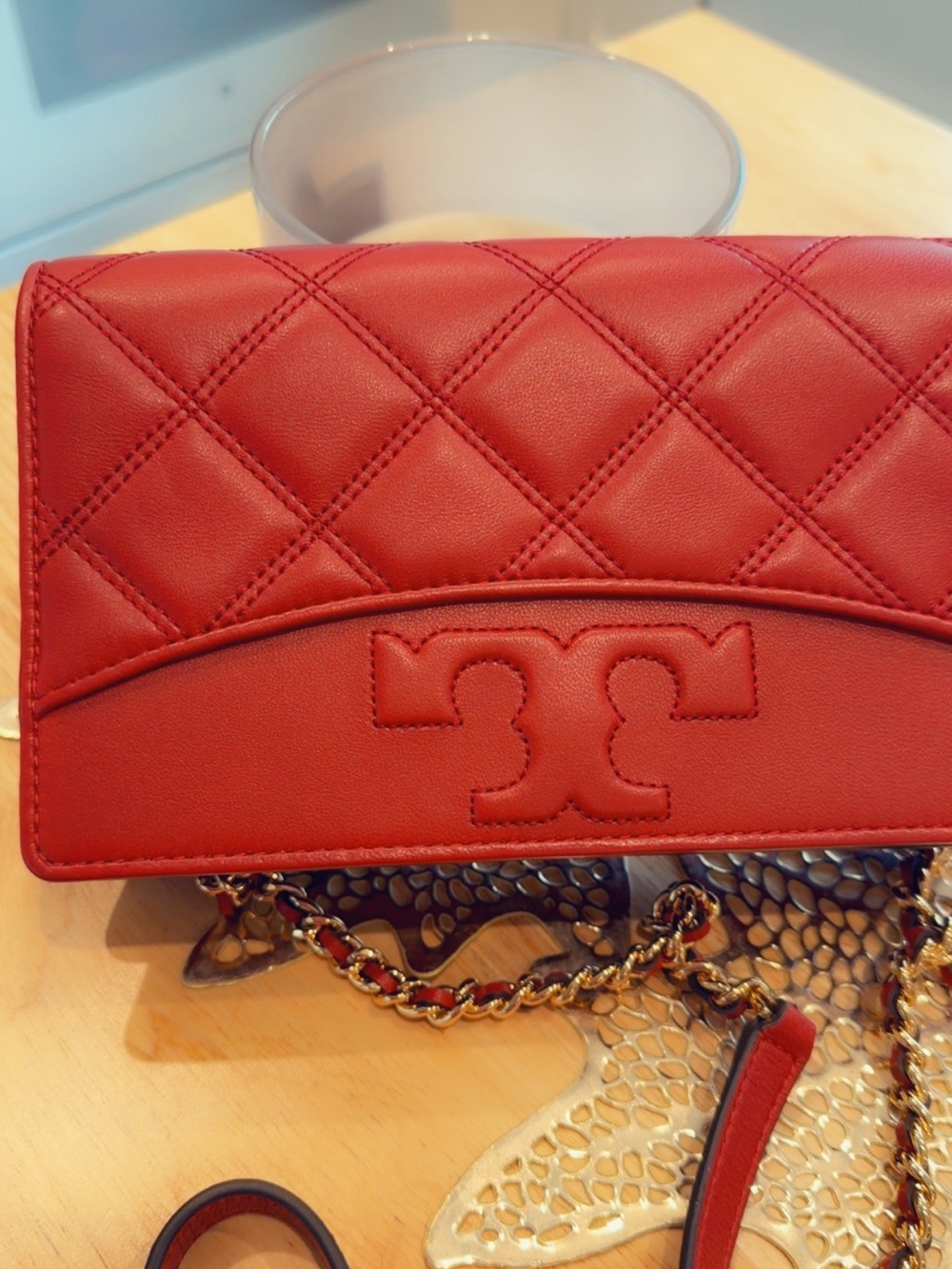 Tory Burch Red Quilted Leather Chain Strap Crossbody - Picture 2 of 5